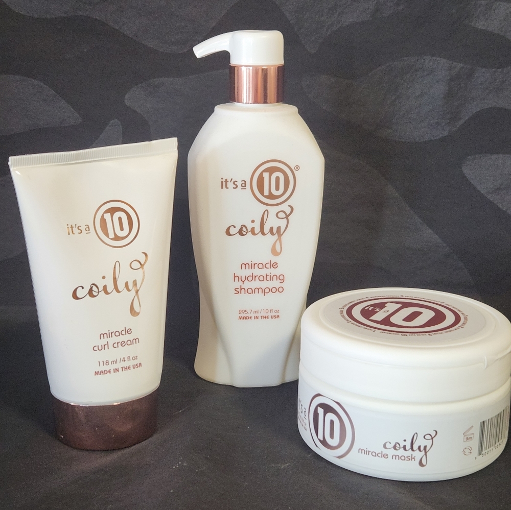 It's a 10 Coily Miracle bundle. Brand new, Unopened.Shampoo, Curl Cream and Mask